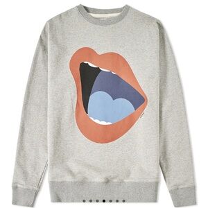 Saturdays NYC Gray Sweatshirt with Graphic Mouth Design